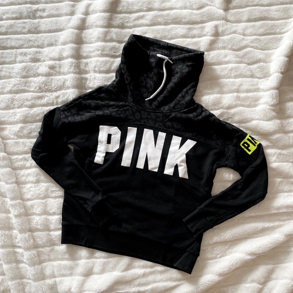PINK Black | Leopard Colorblock Cowl Neck Sweatshirt